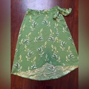 LOFT Green Floral Wrap Skirt with Yellow Accents